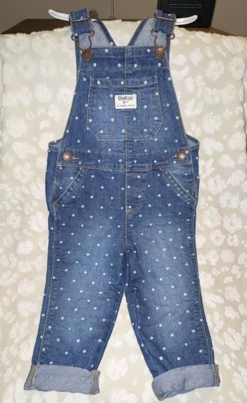 OshKosh B'gosh Toddler Girls Polka Dot Denim Overalls Size 2T